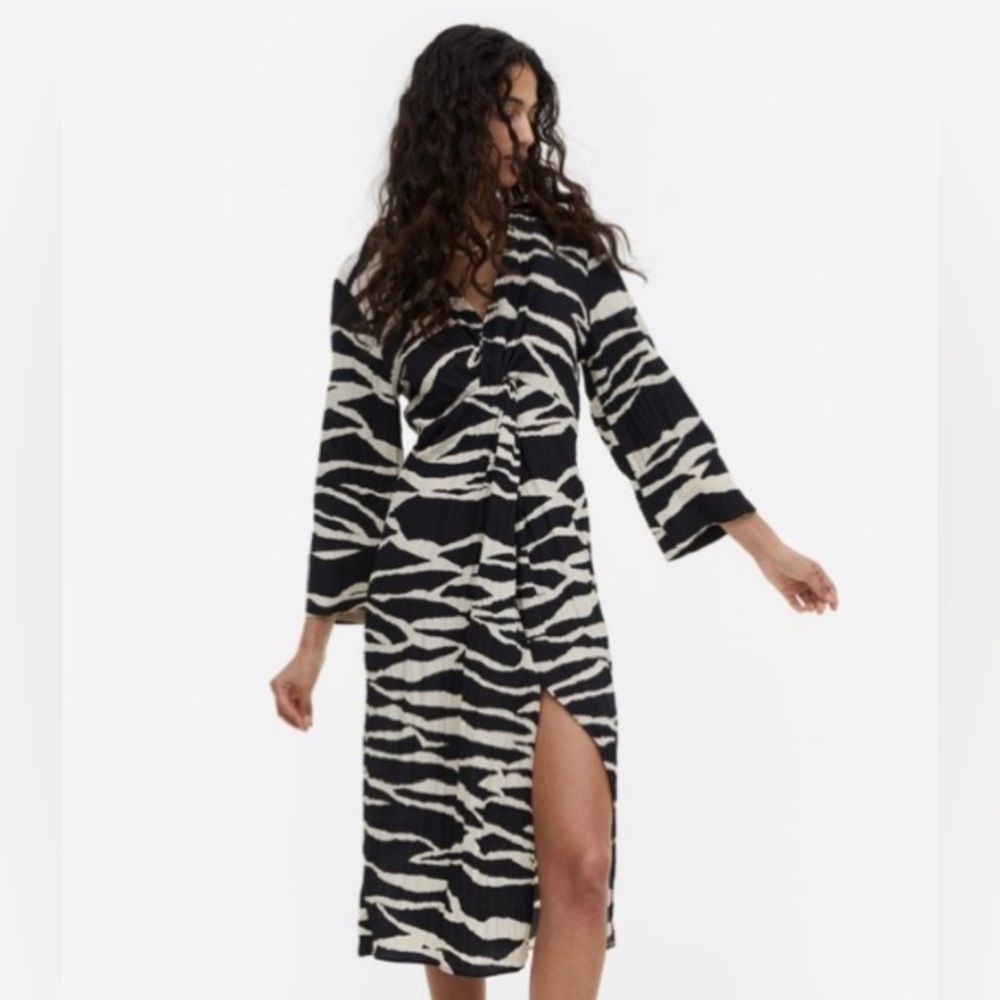 H&M Zebra Print Knot Detail Midi Dress